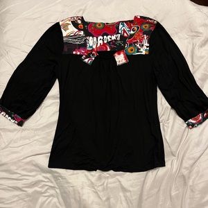 Women’s Shirt, Black with Colorful design, soft and comfortable material, (S/M)